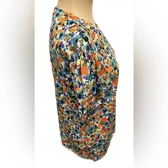 Acting Pro Women's Tie Dyed Colorful Floral Ruched Sleeve Top Sz 1X Soft Stretch - Picture 5 of 9